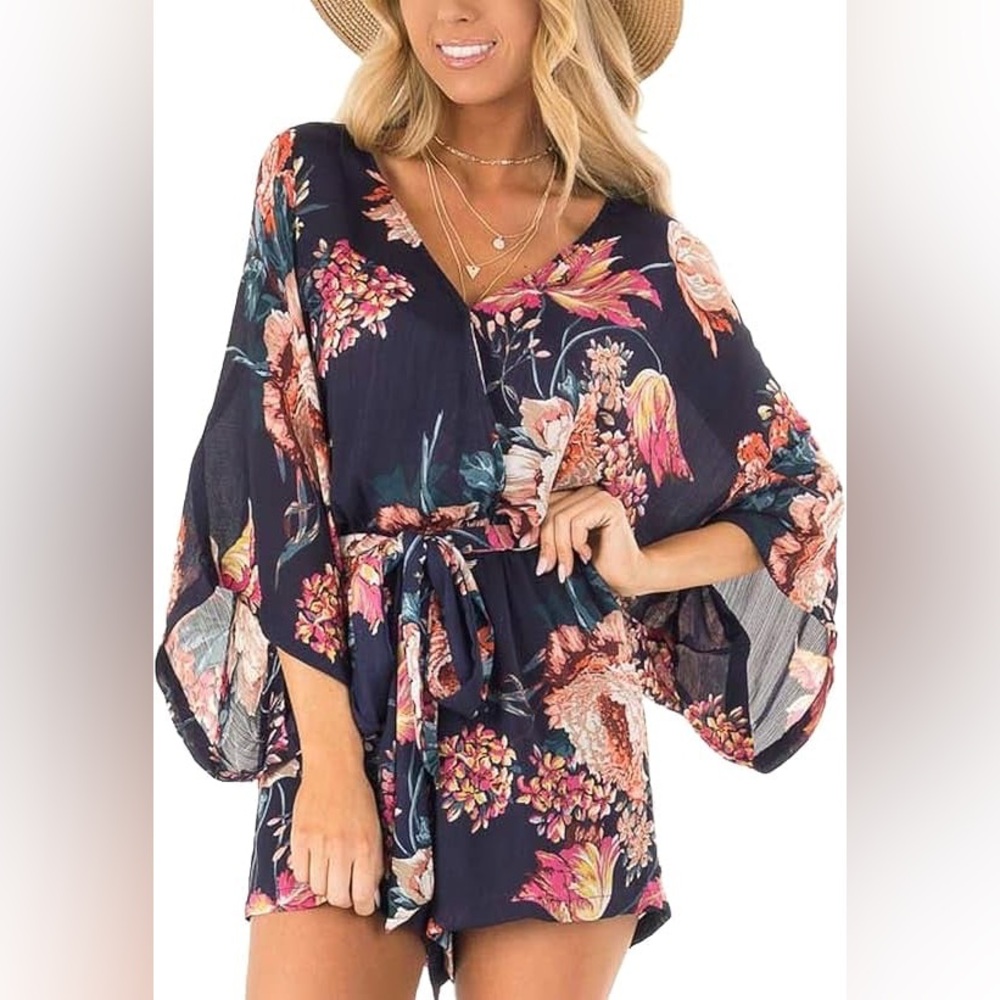 Summer Floral Casual Print High Waist V-neck Romper
